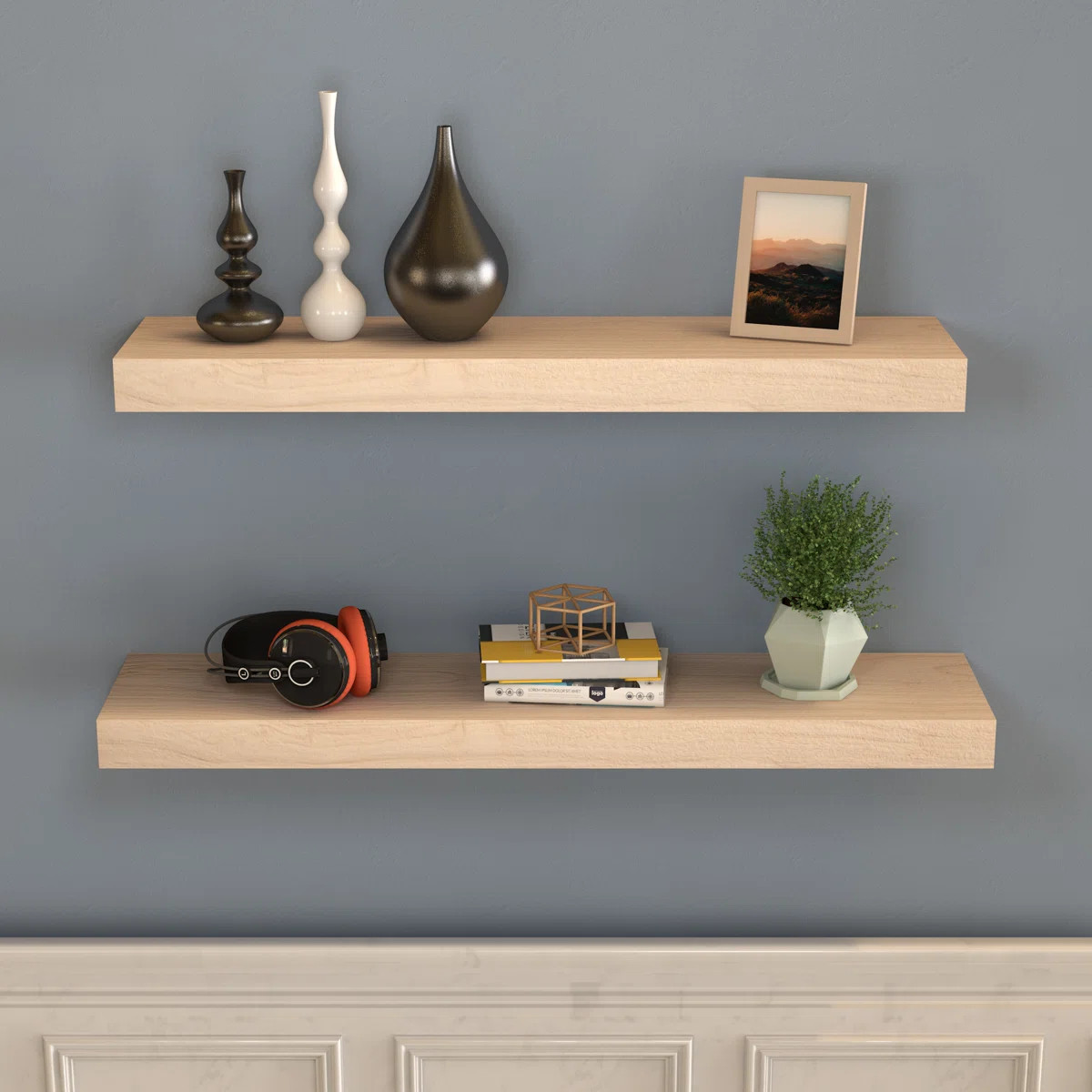 Loon Peak® Chalissa 2 Piece Solid Wood Floating Shelf Set With Invisible Wall Mount Brackets & R... | Wayfair North America