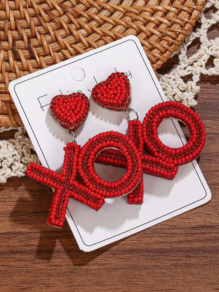 1 Pair Luxury Fashion DIY Creative Handmade Rice Bead Letter XO Earrings, Valentine's Gift Everyd... | SHEIN