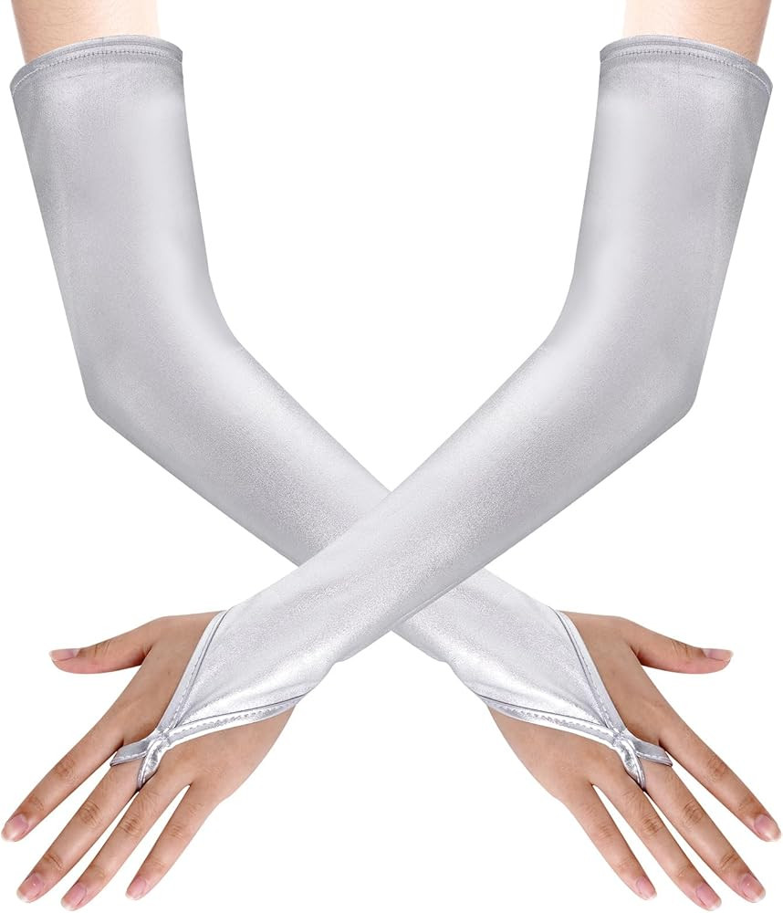 Tayfremn Metallic Gloves Women Costume Fingerless Gloves Halloween Girl Long Elastic Shiny Cospla... | Amazon (US)