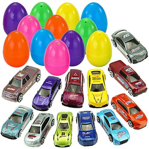 JOYIN 12 Die-Cast Car Filled Big Easter Eggs, 3.2" Bright Colorful Prefilled Plastic Easter Eggs wit | Amazon (US)