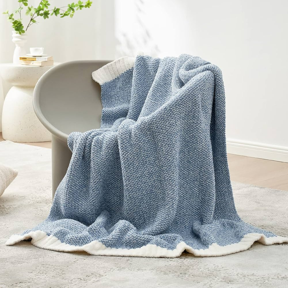 Snuggle Sac Blue Throw Blankets for Couch, Reversible Super Soft Warm Blankets Cozy Knit Blanket ... | Amazon (US)