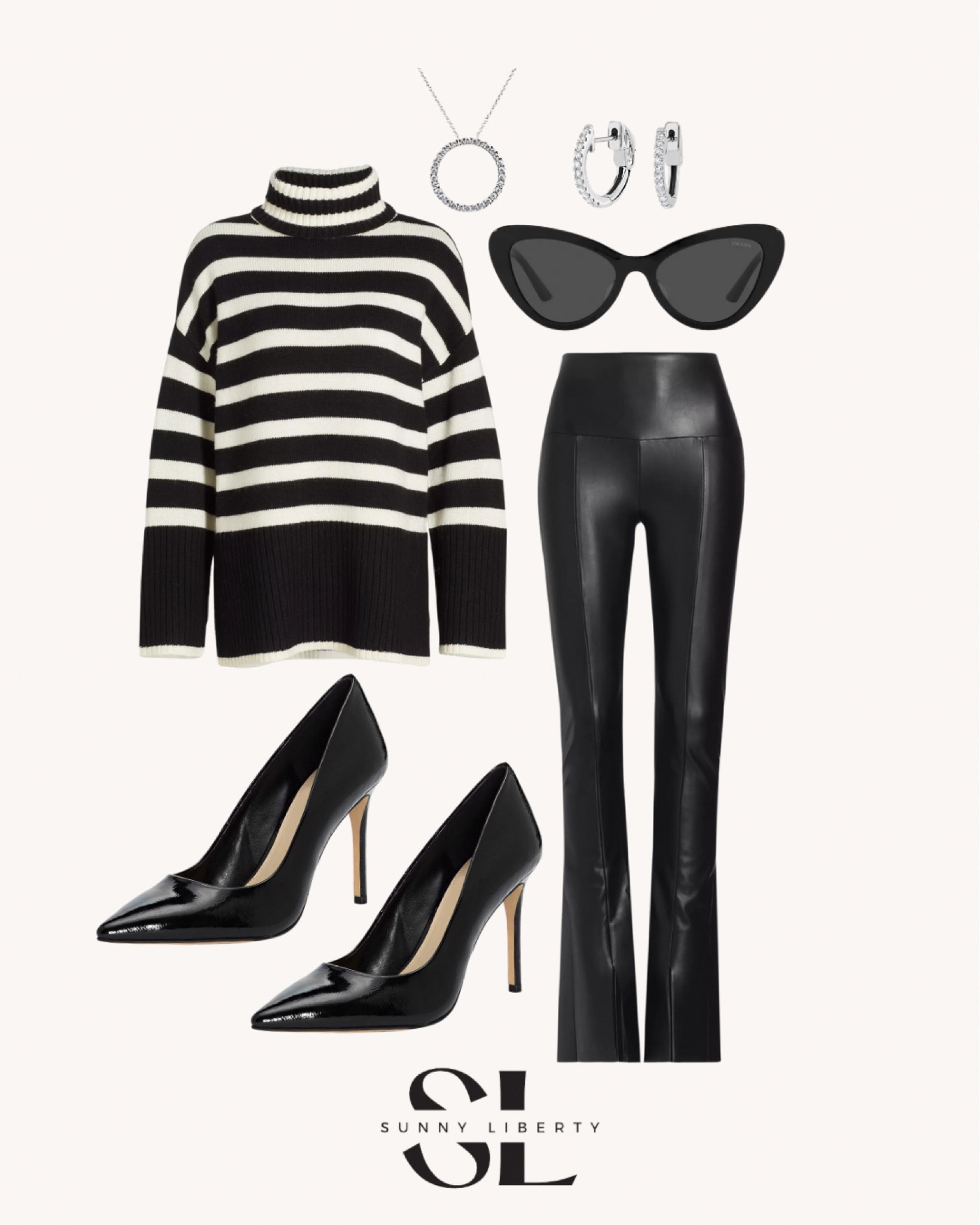 Chic black and white sweater with leather pants and diamond jewelry. The dupes for this outfit are too good - linked below!



leather pants | norma kamali | striped sweater | turtleneck sweater | black and white outfit | patent leather heels | pointed toe heels | prada dupes | prada sunglasses | diamond jewelry | diamond pendant necklace | diamond circle necklace | amazon jewelry | the look for less | splurge or save | amazon dupes | what to wear | ootd | classic style | cat eye sunglasses | chic outfit | classy outfit | split flare pants | weekend outfit | winter outfit | fall outfit | going out | date night | girls night

#LTKstyletip #LTKworkwear #LTKshoecrush