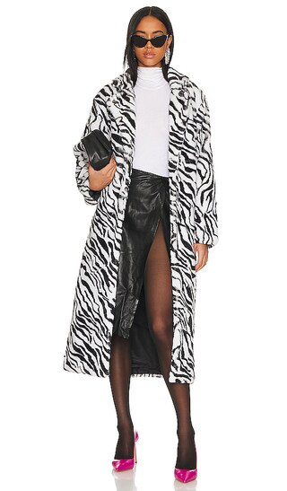Faux Fur Long Coat in Zebra | Revolve Clothing (Global)