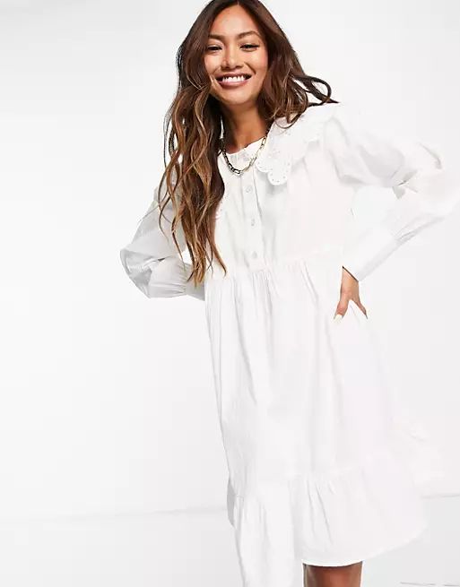 Neon Rose relaxed smock dress with scallop edge collar in poplin | ASOS (Global)