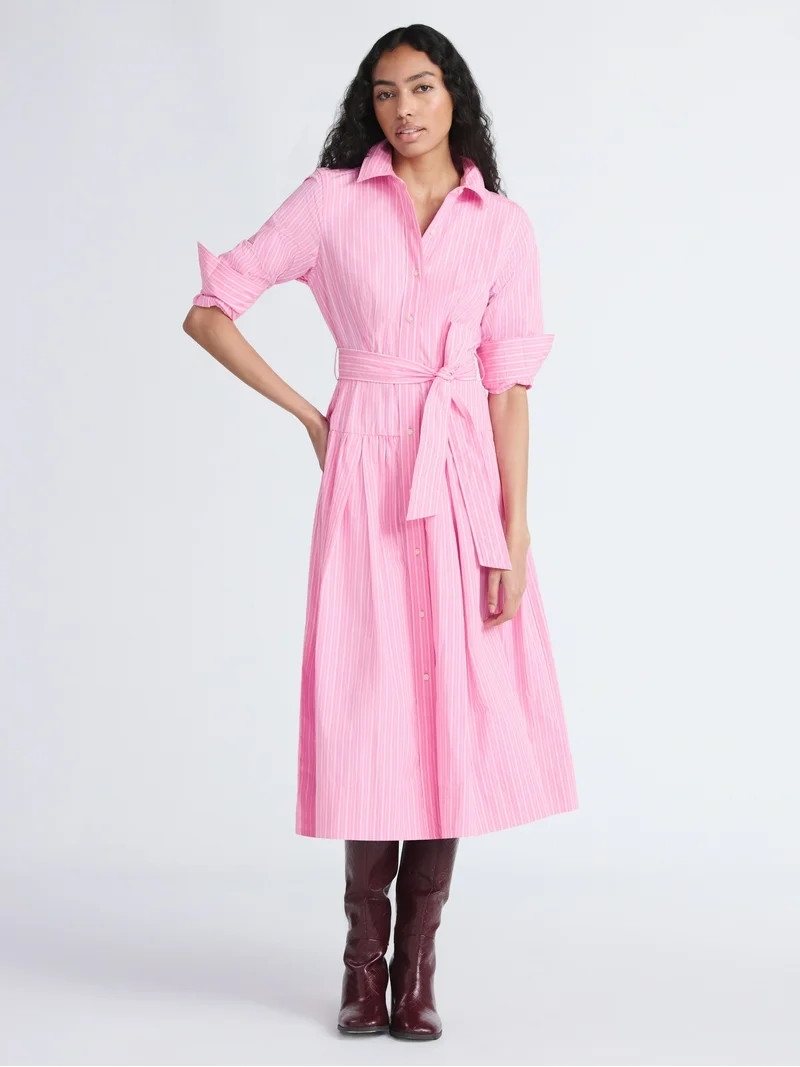 Free Assembly Women's and Women’s Plus Belted Cotton Maxi Shirtdress with Long Sleeves, Sizes X... | Walmart (US)