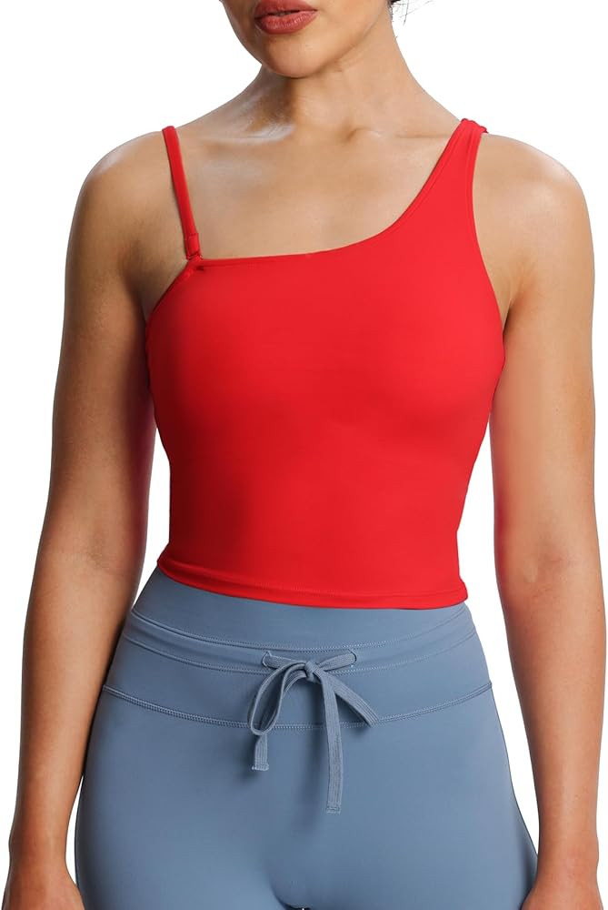 Aoxjox Women's Workout Sports Bras One Shoulder Astoria Longline Tank Fitness Training Gym Yoga C... | Amazon (US)