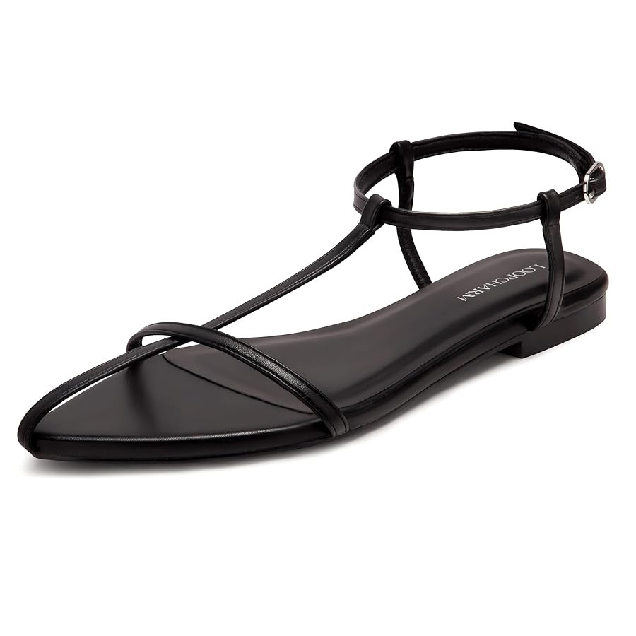 Women's Flat Sandals Pointed Open Toe T-Strap Comfortable Gladiator Summer Slide Strappy Sandals | Amazon (US)