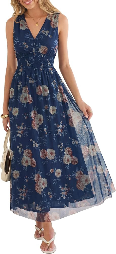 ANRABESS Womens Summer Floral Maxi Dress, A Line Tulle,Elegant for Wedding Guest & Beach Vacation... | Amazon (US)