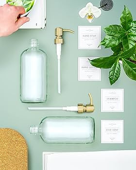Vine Creations Clear Glass Soap Dispenser, 2 Pack Kitchen Soap Dispenser Set with Stainless Steel... | Amazon (US)