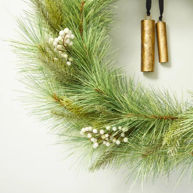 Needle Pine & Snowberry Seasonal Faux Wreath Green/White - Hearth & Hand™ with Magnolia | Target