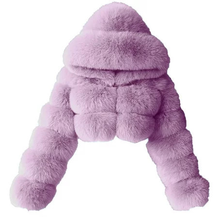 Brnmxoke Women s Faux Fur Cropped Jacket 2024 Fall Winter Fashion Soft Warm Fuzzy Teddy Jackets Long Sleeve Zip Up Fluffy Short Coat Outerwear Purple XXXXXL | Walmart (US)