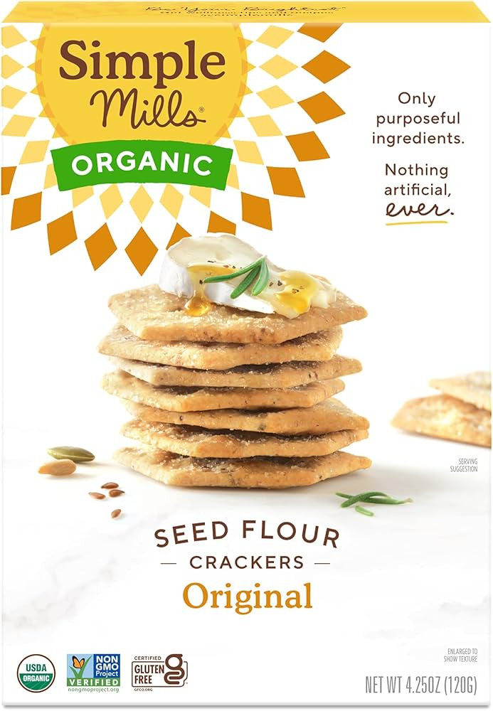 Simple Mills Organic Seed Crackers, Original - Gluten Free, Vegan, Healthy Snacks, Paleo Friendly... | Amazon (US)