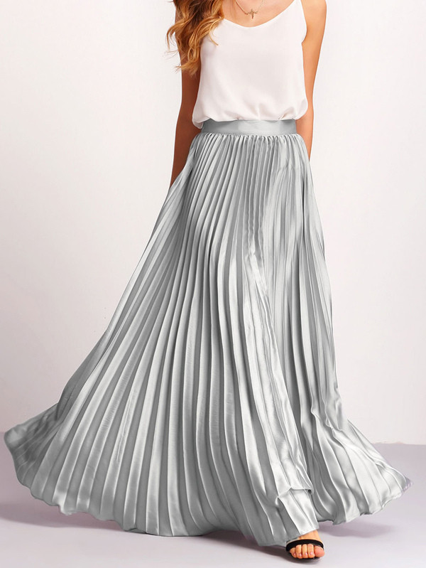 Zipper Side Pleated Flare Maxi Skirt | SHEIN
