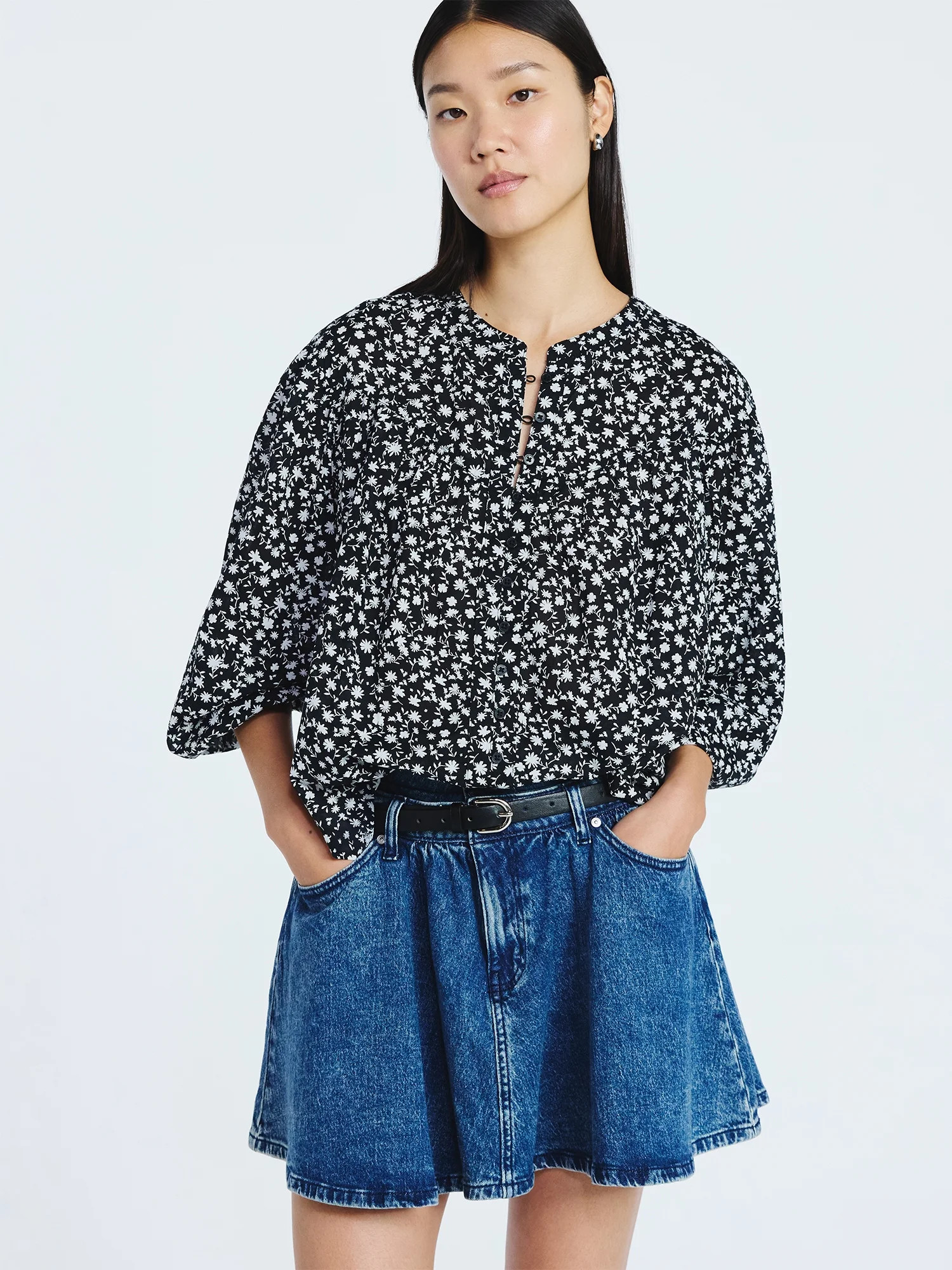Scoop Women's Flowy Cotton Blouse with Long Sleeves, Sizes XS-XXL | Walmart (US)