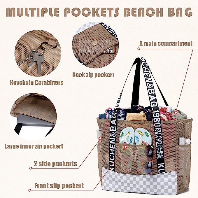 Travistar Mesh Beach Tote Bag - Large Pool Bags Trendy Shoulder Bag for Women Girl Foldable Summe... | Amazon (US)