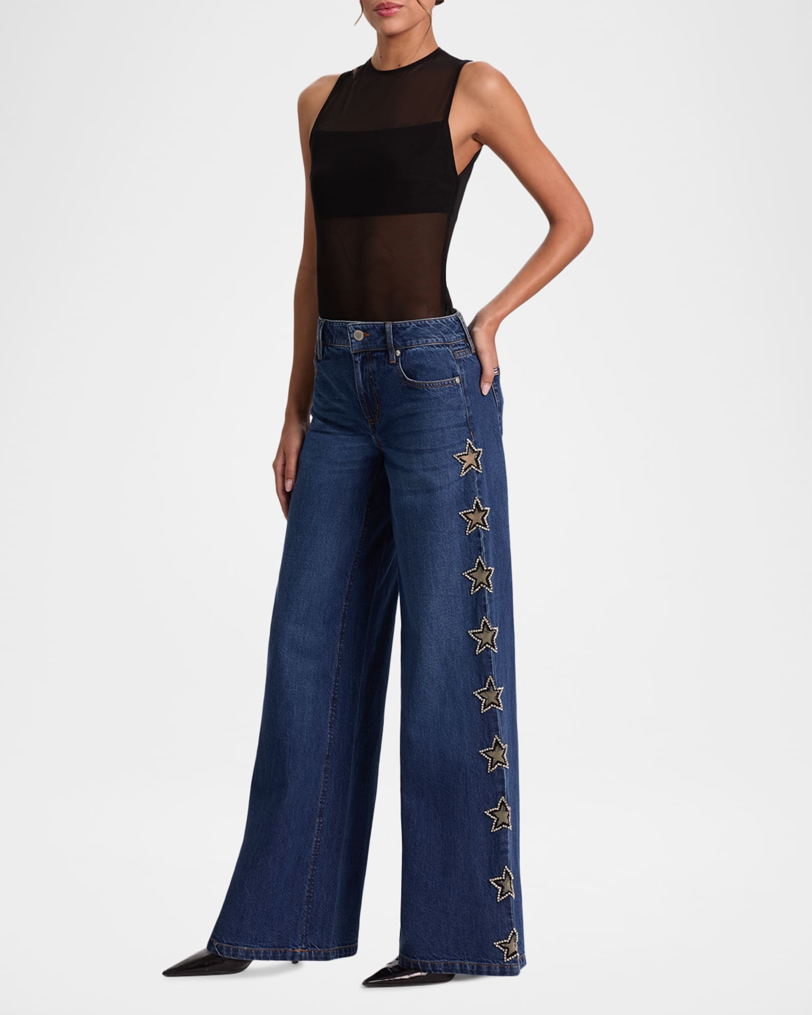 Alice + Olivia Amazing Embellished Low-Rise Baggy Jeans | Neiman Marcus