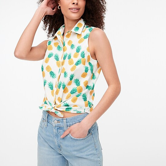 Factory: Sleeveless Pineapple Cotton Poplin Shirt In Signature Fit For Women | J.Crew Factory