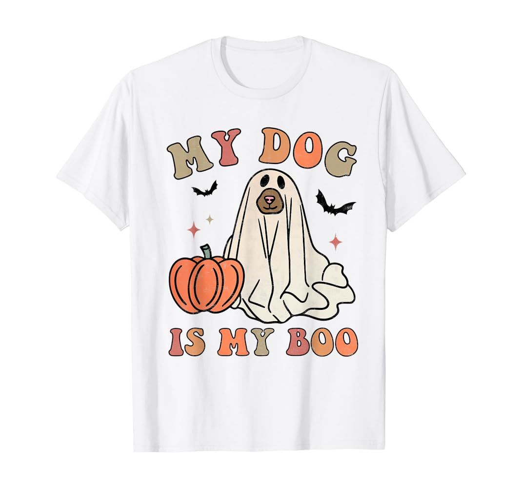 My Dog Is My Boo Spooky Season Ghost Halloween Groovy Retro T-Shirt | Amazon (US)