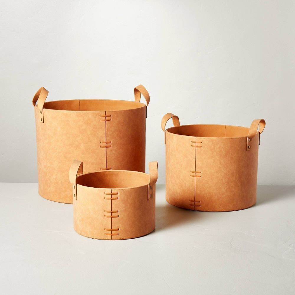 Large Faux Leather Storage Bin Camel Brown - Hearth & Hand with  | eBay | eBay US