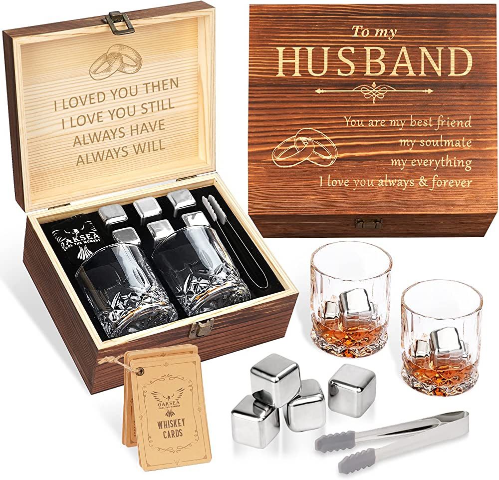 Valentines Day Anniversary Oaksea Gifts for Men Him Husband, Stainless Steel Engraved Whiskey Sto... | Amazon (US)