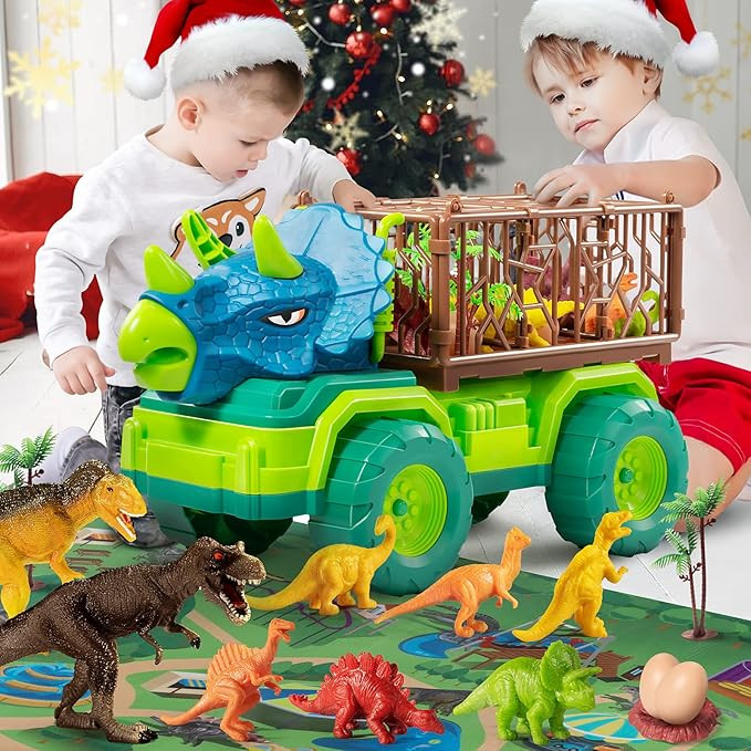 TEMI Dinosaur Toys for Toddlers Kids 3-5, Triceratops Transport Car Carrier Truck with 8 Dino Fig... | Amazon (US)