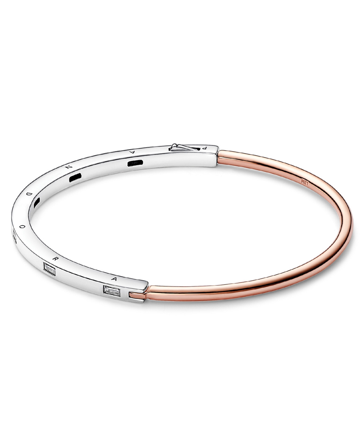 Pandora Signature 14K Rose Gold-Plated and Sterling Silver Two-Tone I-d Pave Bangle Bracelet - Mixed | Macy's