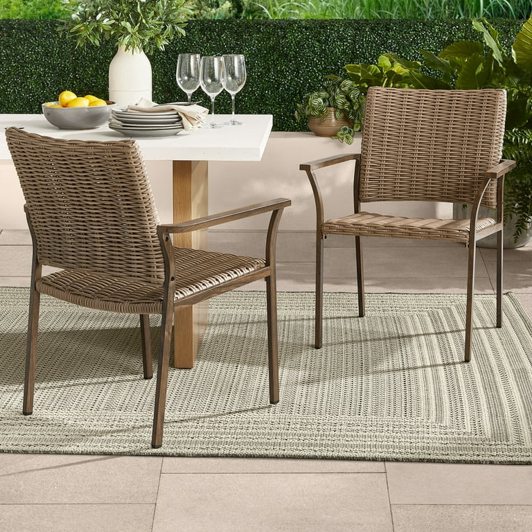 Better Homes & Gardens Bellamy Outdoor 2pk Patio Dining Chairs, Tan Wicker | Walmart (US)