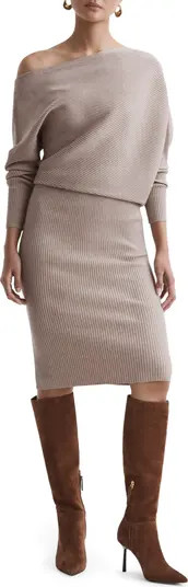 Reiss One-Shoulder Long Sleeve Rib Sweater Dress | Nordstrom | Nordstrom