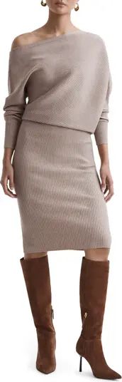 Reiss One-Shoulder Long Sleeve Rib Sweater Dress | Nordstrom | Nordstrom