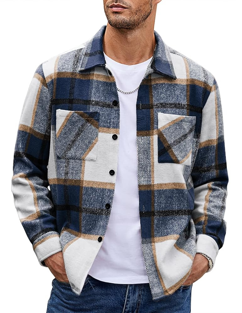 COOFANDY Men's Flannel Shirts Casual Button Down Plaid Shirt Jacket Long Sleeve Fleece Shacket wi... | Amazon (US)