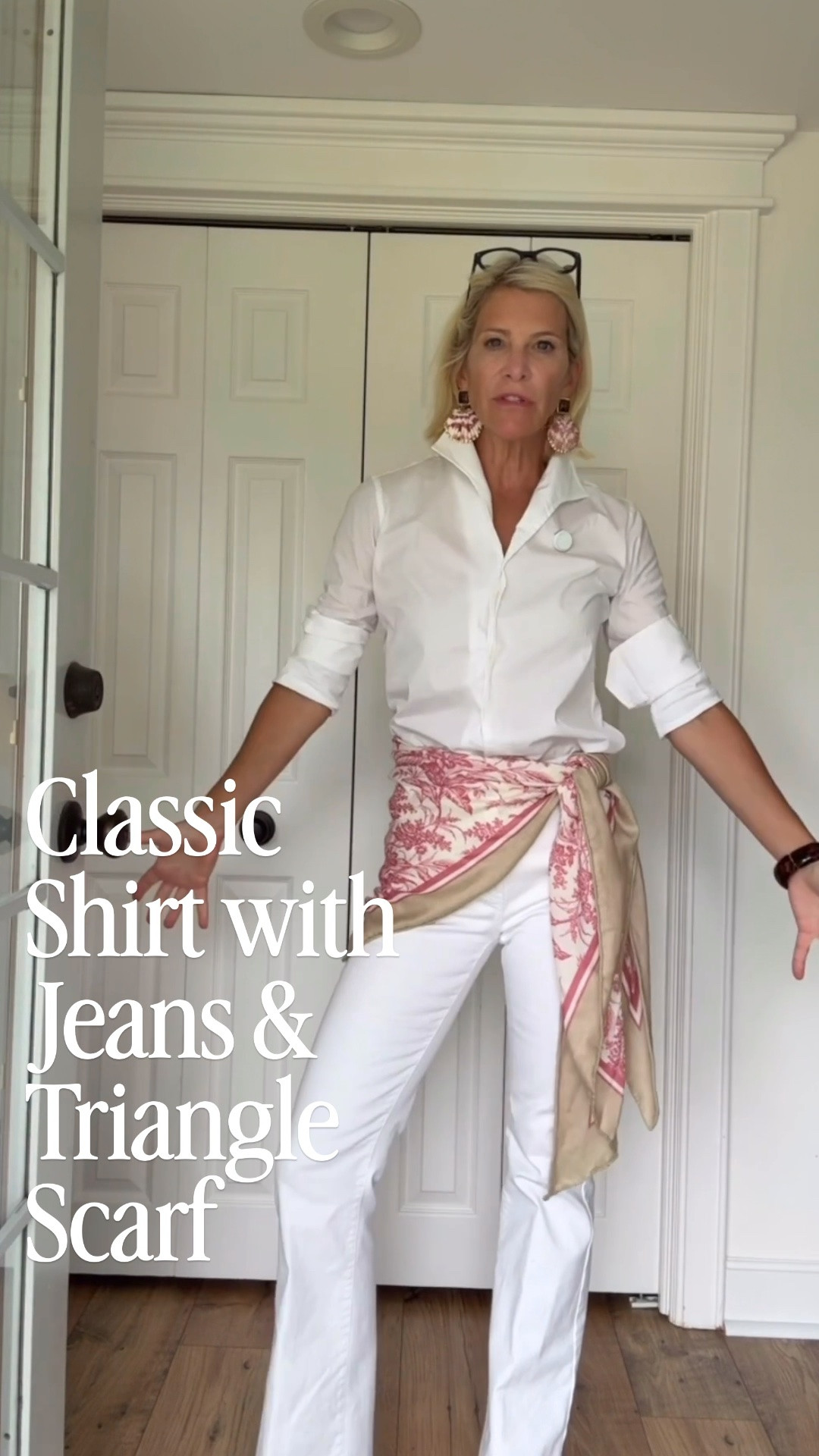 A great white button-down never goes out of style. I love the perfectly structured collar, and paired with a triangle scarf, Domino jeans, and shell accessories, it creates an effortlessly polished look.

👩‍💻 LTK PRO TIPS
❤️ Heart = Support my posts ;-)
🔖 Save = Get sale &restock alerts for the things you love!
📋 Lists = Keep favorites organized (List ideas: Christmas, Birthdays, and Vacations!)
📲 Share = Send lists and products to a friend (or your daughters like me).
💬 Comment = Ask me anything, and I’ll answer. ;-)

#LTKootd #LTKSeasonal #LTKOver40
