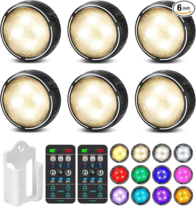 LED Puck Lights with Remote Control, Battery Operated Wireless Closet Lights, Under Cabinet Light... | Amazon (US)