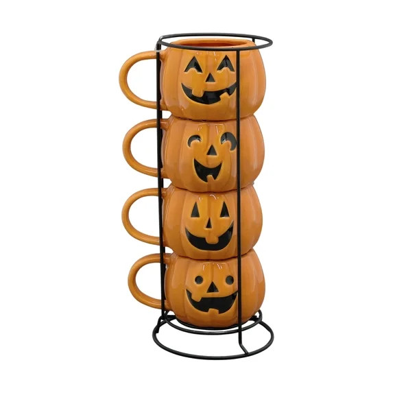 Way to Celebrate Halloween Pumpkin Stack Ceramic Mugs, 4-Pack | Walmart (US)