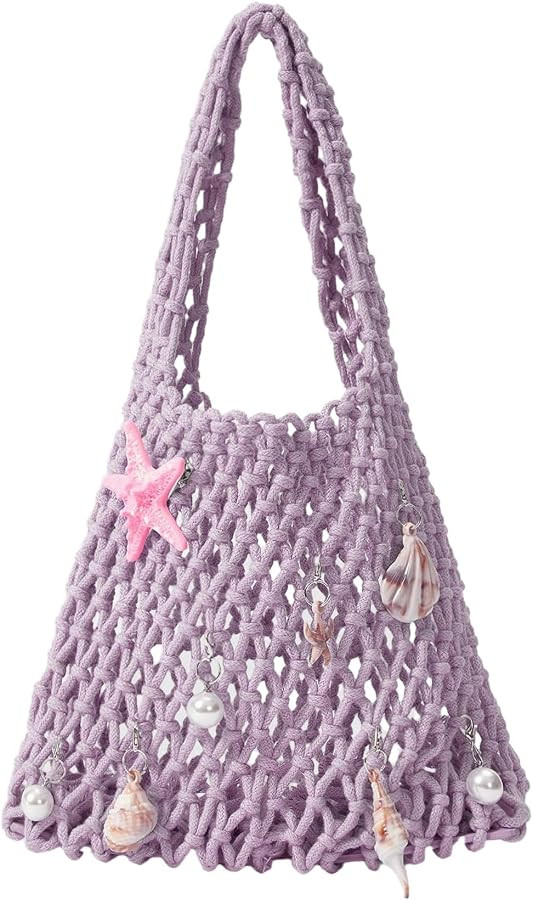 OYOANGLE Women's Starfish Chain Crochet Tote Bag Hollow Out Top Handle Shoulder Handbags | Amazon (US)