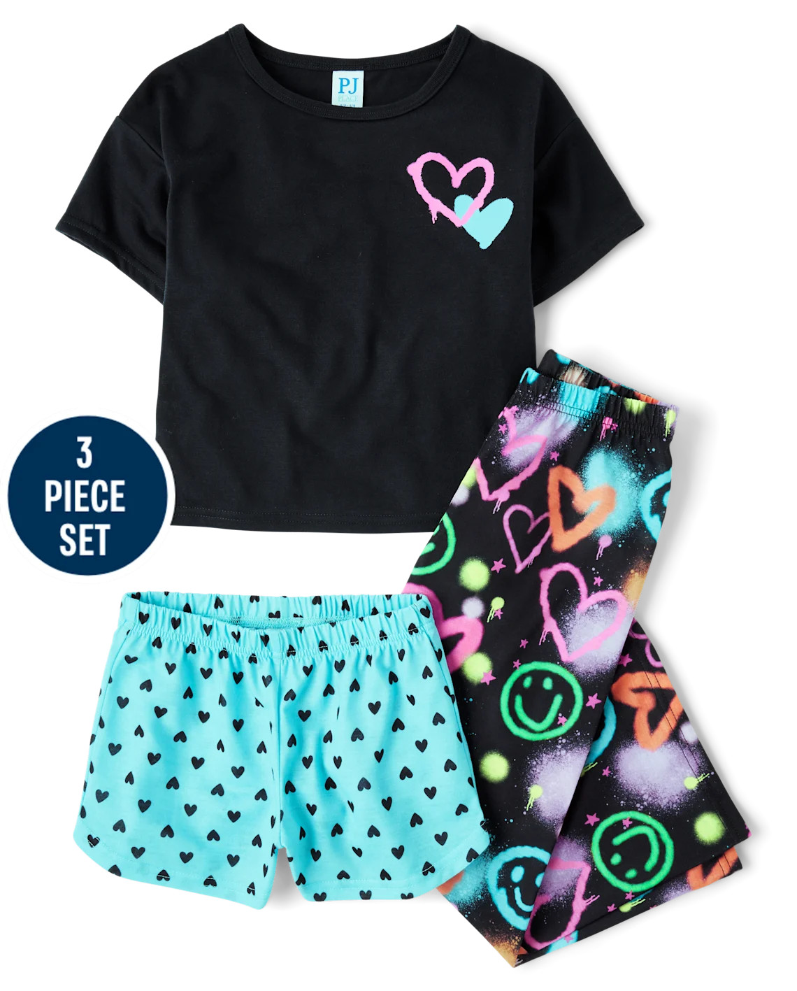 Girls Heart 3-Piece Pajama Set - black | The Children's Place
