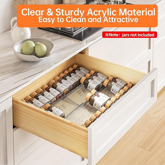 Spice Drawer Organizer, 4 Tier- 4 Pack Clear Acrylic Drawer Seasoning Organizer, Expandable From ... | Amazon (US)
