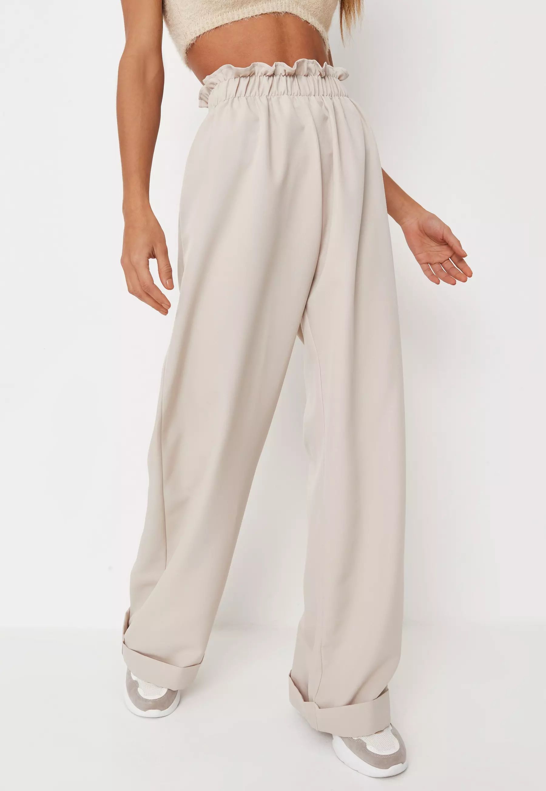 Missguided - Tall Stone Paperbag Wide Leg Pants | Missguided (US & CA)