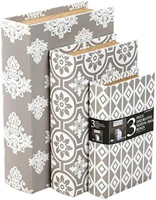 Hosley Storage Memory Book Box Set /3, Gray White Farmhouse Large 12", Med 10" Small 8" High Idea... | Amazon (US)