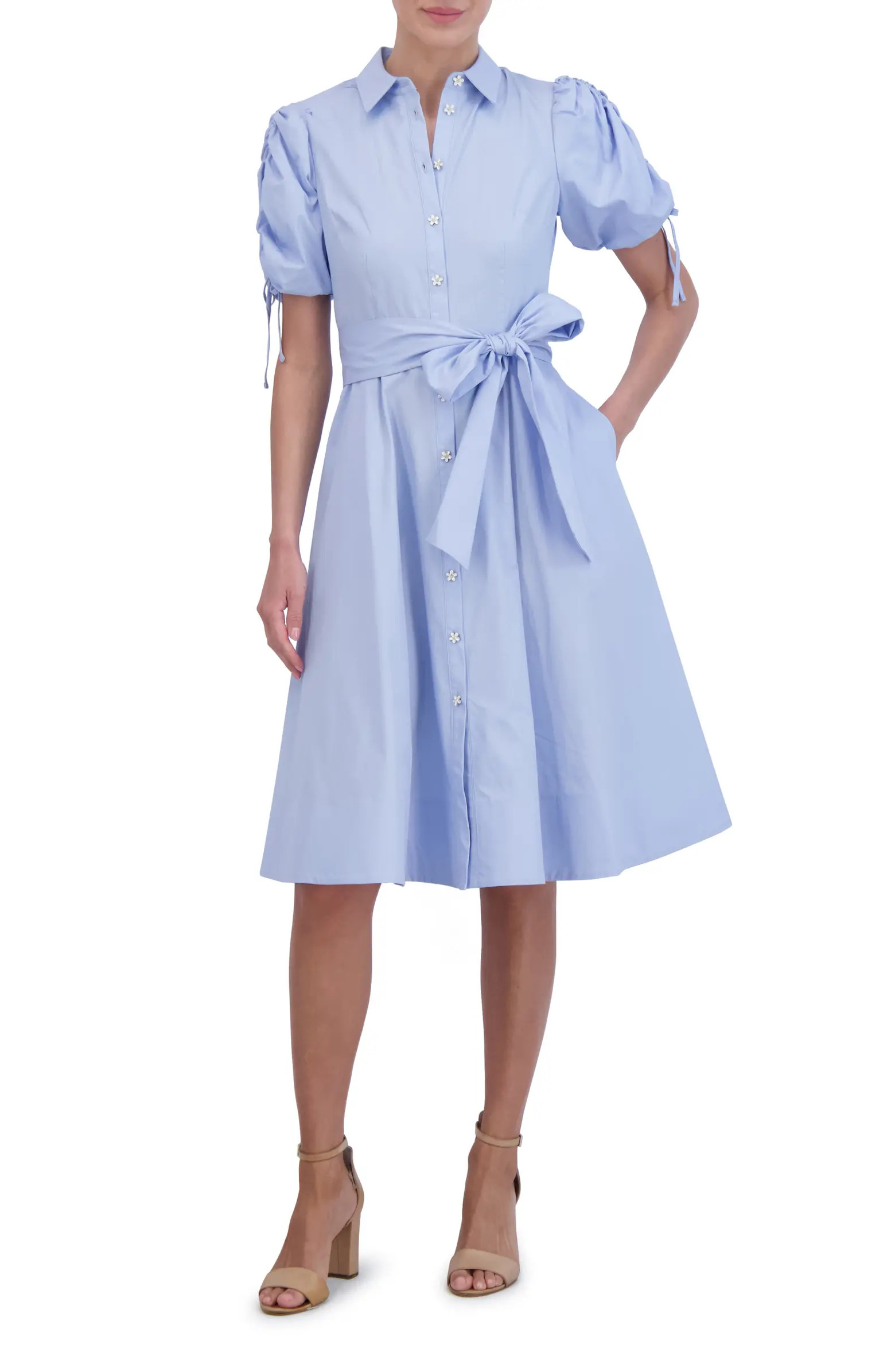 Ruched Puff Sleeve Cotton Midi Shirtdress | Nordstrom