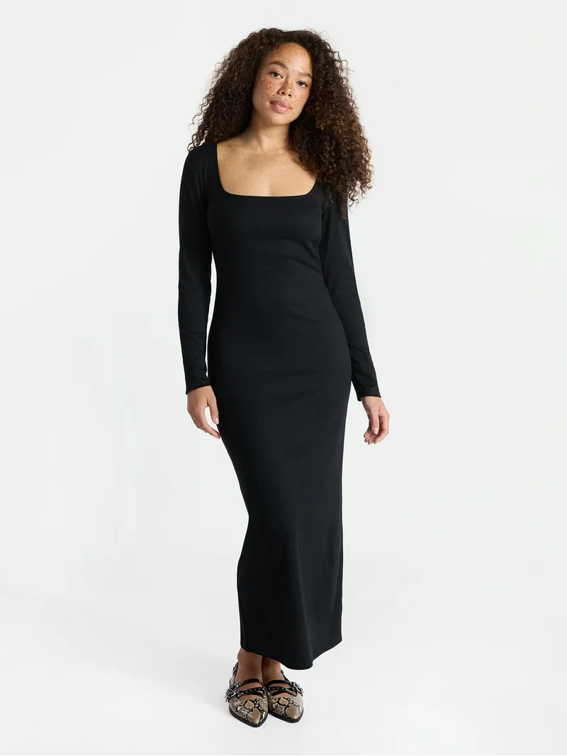 No Boundaries Square Neck Dress with Long Sleeves, Women's | Walmart (US)