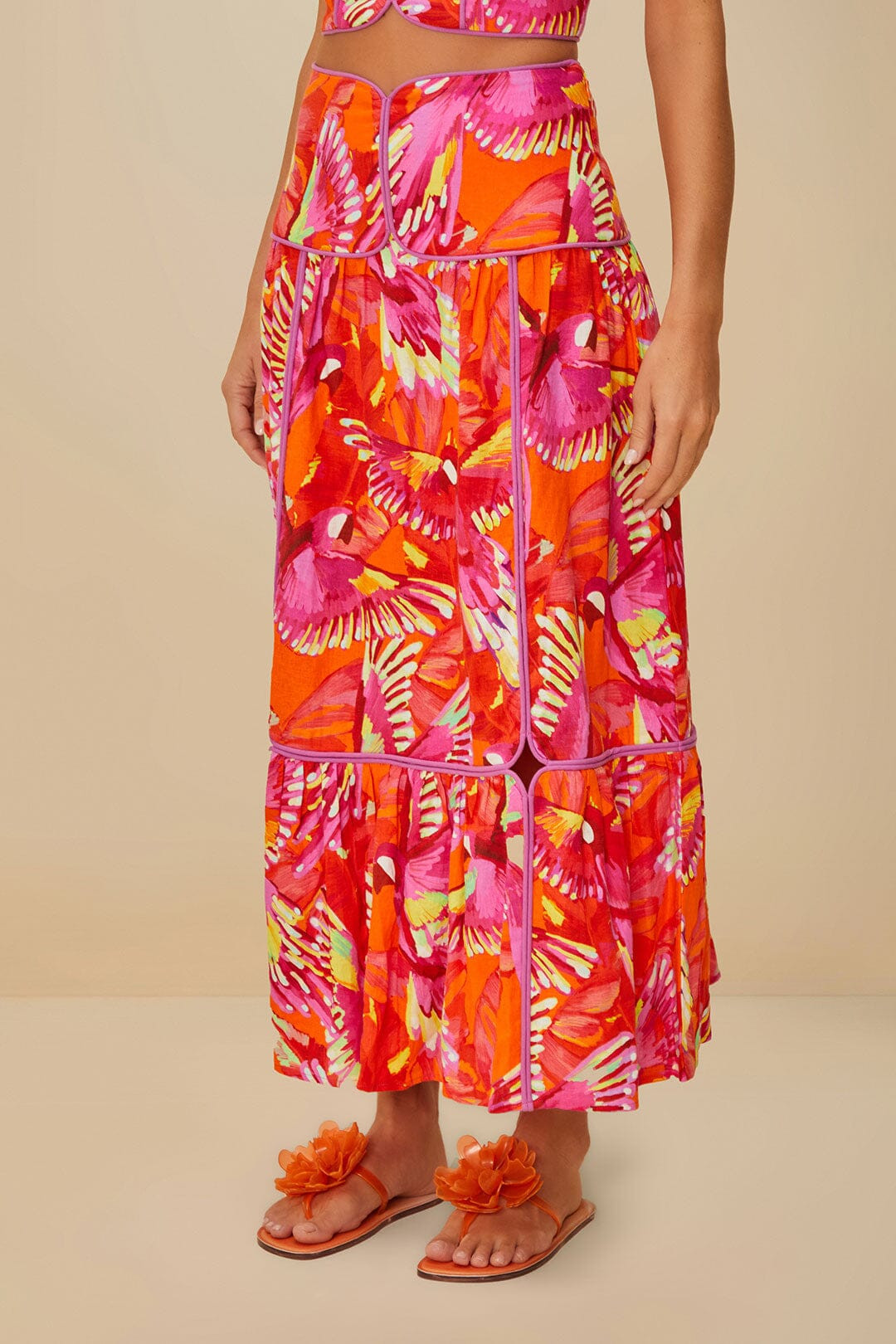 Orange Flying Birds LENZING™ ECOVERO™ Euroflax™ Skirt | FarmRio (US)