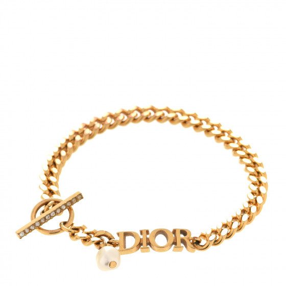 CHRISTIAN DIOR Metal Logo Chain Bracelet Gold | Fashionphile