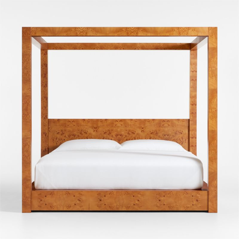 Ambrose Mappa Burl Wood King Canopy Bed | Crate & Barrel | Crate & Barrel