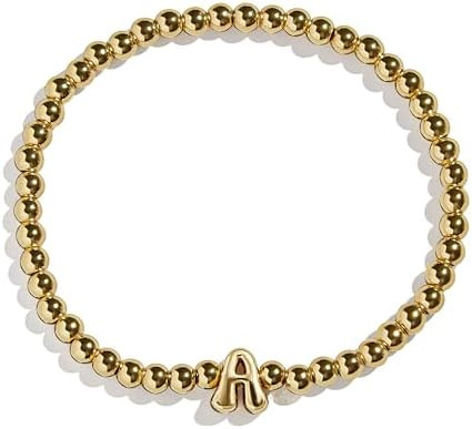 BaubleBar Initial Pisa Stretch Bracelet - Personalized Gold-Plated Bracelet for Women, Beaded Ini... | Amazon (US)