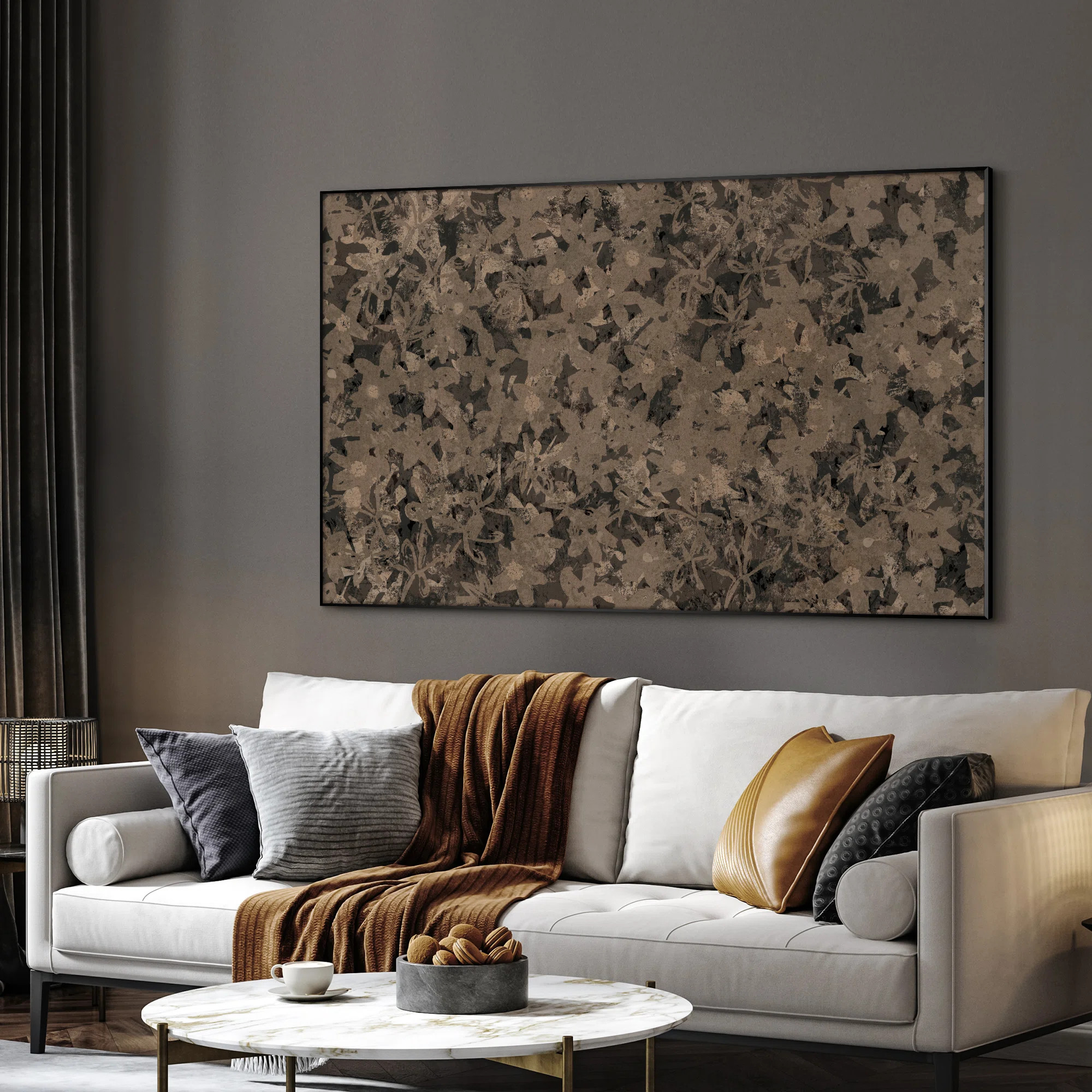 Extra Large Vintage Floral Overlay Wall Art Print - Dark Botanical Pattern Decor for Sophisticated Interiors, Frame Assembly Required (Frame Assembly | Wayfair North America