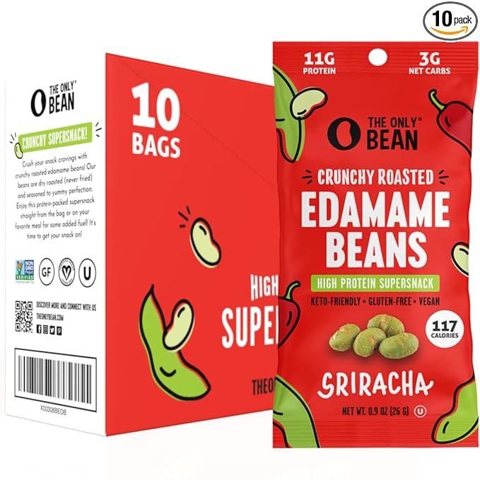 The Only Bean Crunchy Roasted Edamame Snacks (Sriracha), Protien Keto Snacks Food, Gluten Free Sn... | Amazon (US)