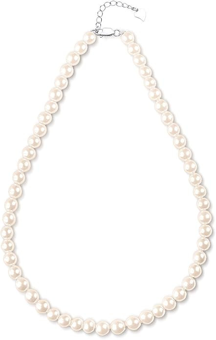 White Freshwater Cultured Pearl Necklace for Women in 18 Inch Princess Length | Amazon (US)