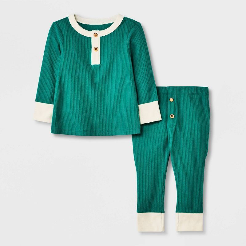 Baby 2pc Henley Cozy Ribbed Top & Bottom Set - Cat & Jack™ Green | Target