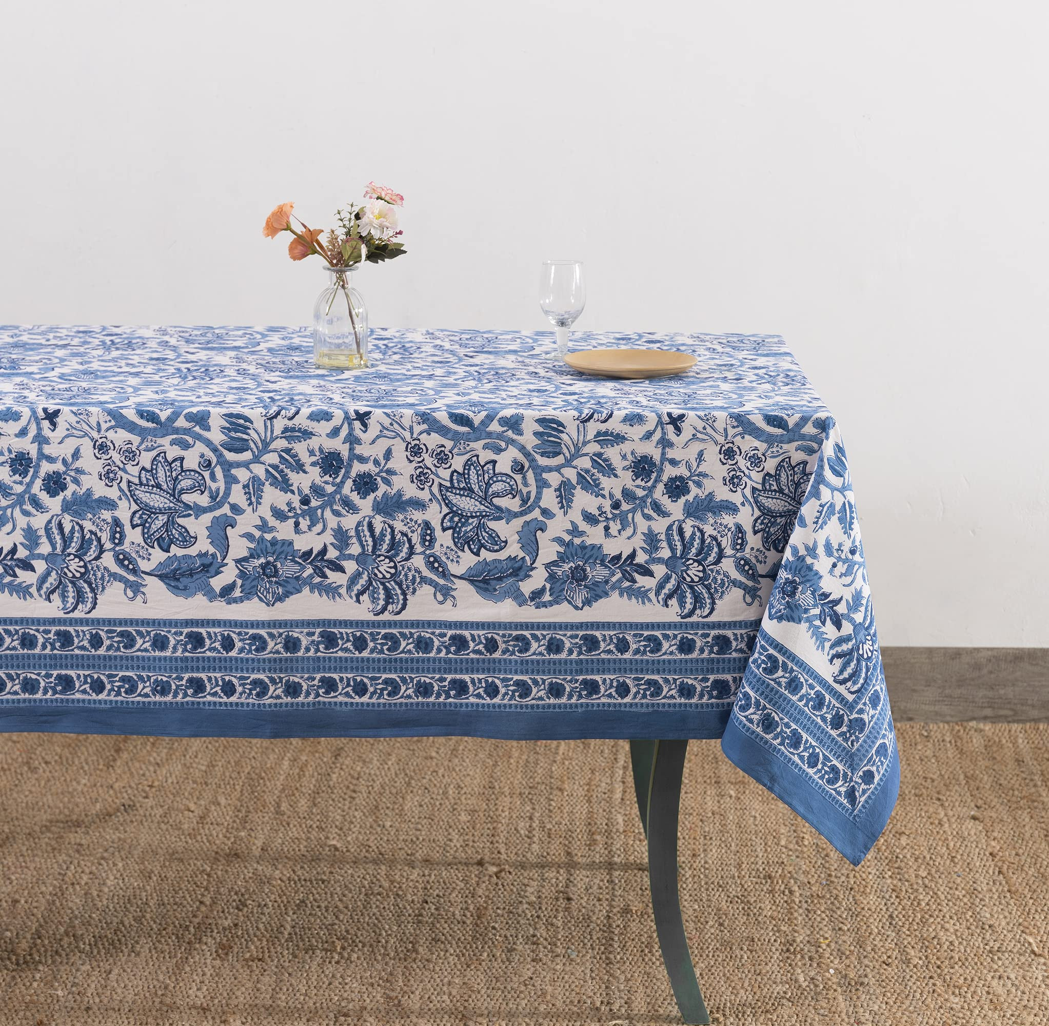 Labhanshi Indian Block Print Table Cloth|Jaipur Rectangle Floral Cotton Table Cover 60x90 Inch 6-... | Amazon (US)