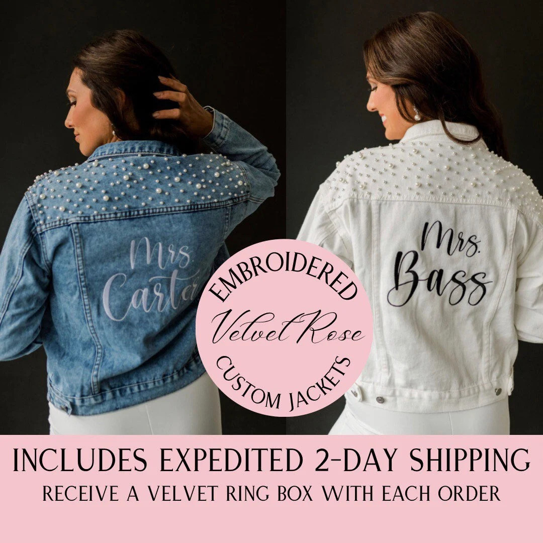 FLASH SALE Embroidered Bride Jean Jacket, Pearl Denim Jacket, Mrs Jean Jacket, Personalized Jean ... | Etsy (US)